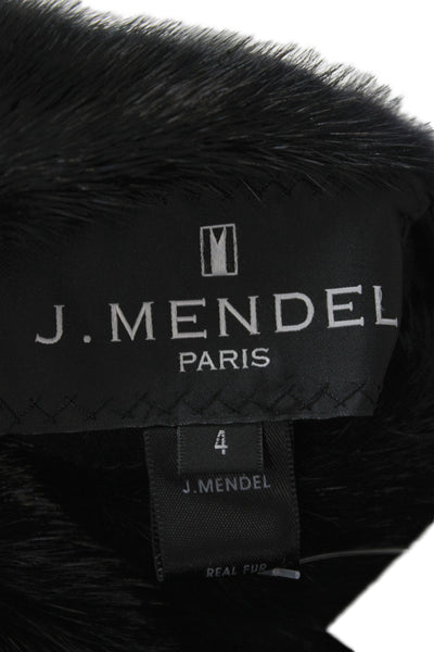 J. Mendel Womens Leather Black Overcoat Long Sleeve Size 4