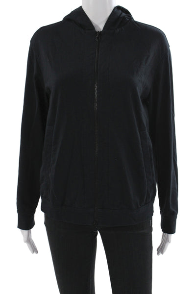 Brunello Cucinelli Women Black Full Zip Hoodie High Neck Cotton Size S