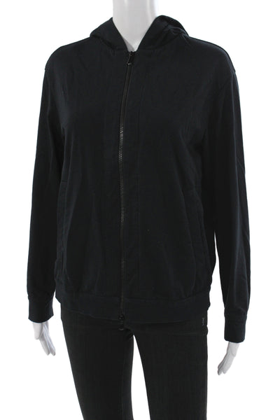 Brunello Cucinelli Women Black Full Zip Hoodie High Neck Cotton Size S