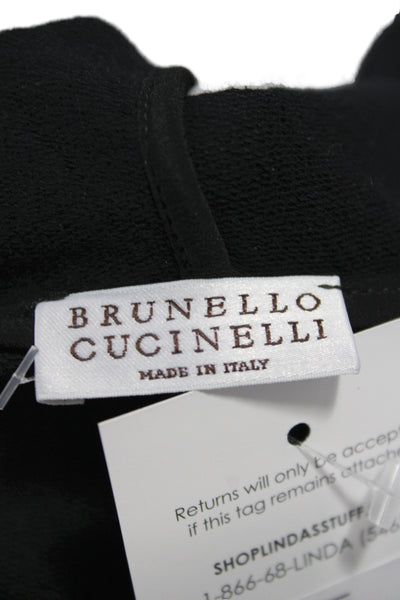 Brunello Cucinelli Women Black Full Zip Hoodie High Neck Cotton Size S