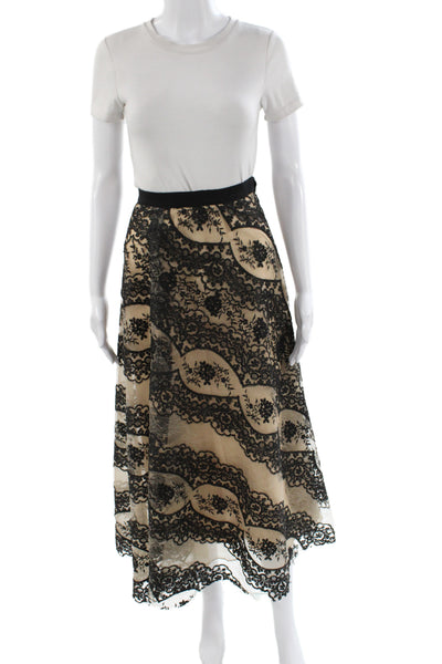 Gemy Maalouf Womens A-Line Floral Midi Skirt Beige Polyester Zip Size 6