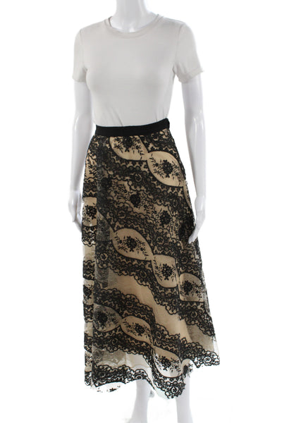 Gemy Maalouf Womens A-Line Floral Midi Skirt Beige Polyester Zip Size 6