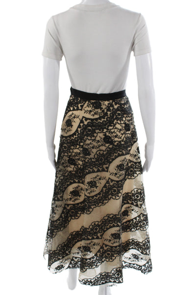 Gemy Maalouf Womens A-Line Floral Midi Skirt Beige Polyester Zip Size 6