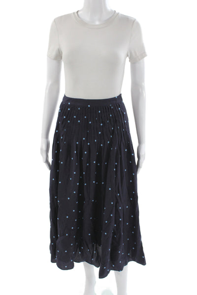 Fabrique Womens Pleated Polka Dot Midi Skirt Blue Size XS