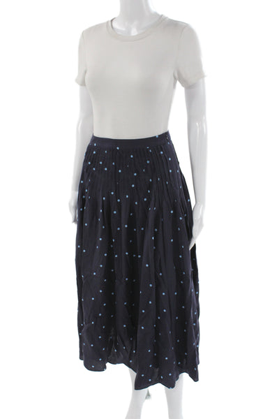 Fabrique Womens Pleated Polka Dot Midi Skirt Blue Size XS