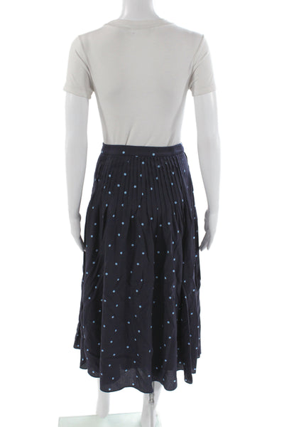 Fabrique Womens Pleated Polka Dot Midi Skirt Blue Size XS