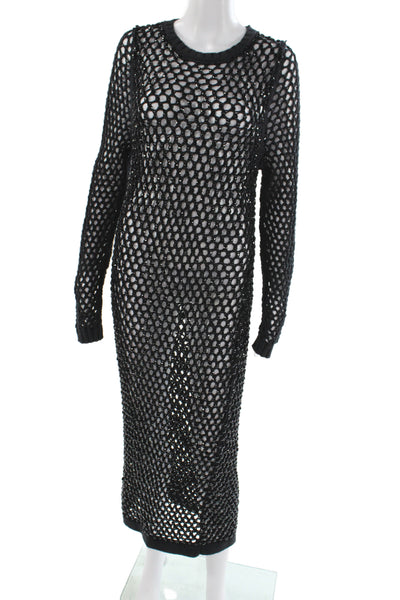 Diotima Womens Maxi Dress Black Long Sleeve Crew Neck Cotton Size 2