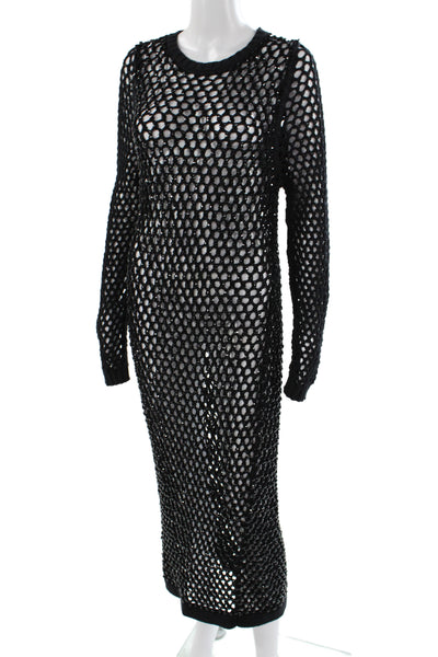 Diotima Womens Maxi Dress Black Long Sleeve Crew Neck Cotton Size 2