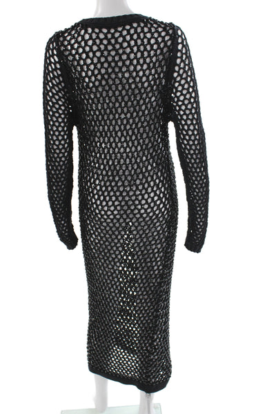 Diotima Womens Maxi Dress Black Long Sleeve Crew Neck Cotton Size 2