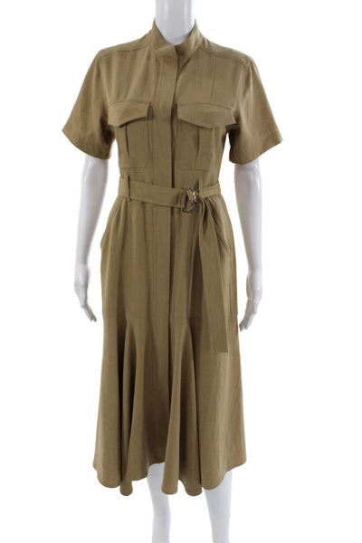ALC Womens Beige Cotton Collared Short Sleeve Shirt Dress Knee Length Size 4