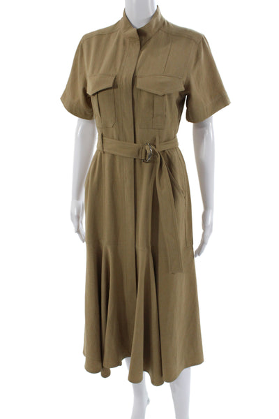 ALC Womens Beige Cotton Collared Short Sleeve Shirt Dress Knee Length Size 4