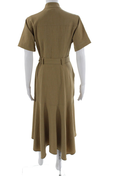 ALC Womens Beige Cotton Collared Short Sleeve Shirt Dress Knee Length Size 4