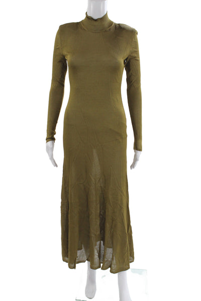 Tom Ford Womens Maxi Dress Green Fine Knit Mock Neck Long Sleeve Size S
