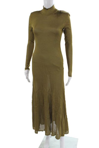 Tom Ford Womens Maxi Dress Green Fine Knit Mock Neck Long Sleeve Size S