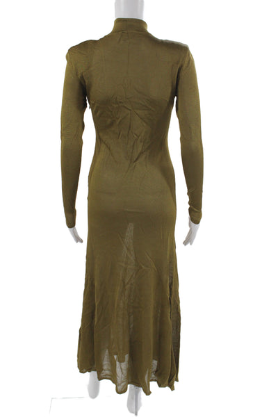 Tom Ford Womens Maxi Dress Green Fine Knit Mock Neck Long Sleeve Size S