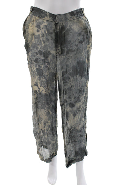 Zara Womens Cropped Camouflage Pants Viscose Gray Button Size XS
