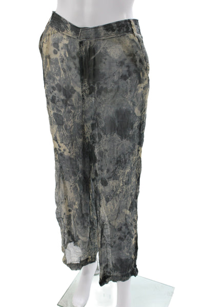 Zara Womens Cropped Camouflage Pants Viscose Gray Button Size XS
