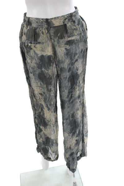 Zara Womens Cropped Camouflage Pants Viscose Gray Button Size XS