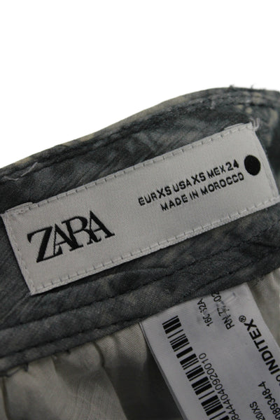 Zara Womens Cropped Camouflage Pants Viscose Gray Button Size XS