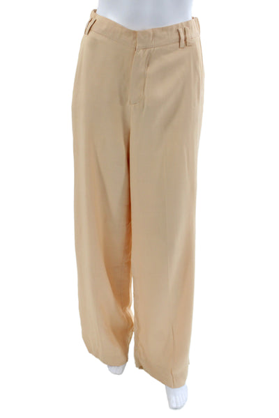 Zara Womens Dress Pants Beige Viscose Zip Minimalist Inseam 32 Size S