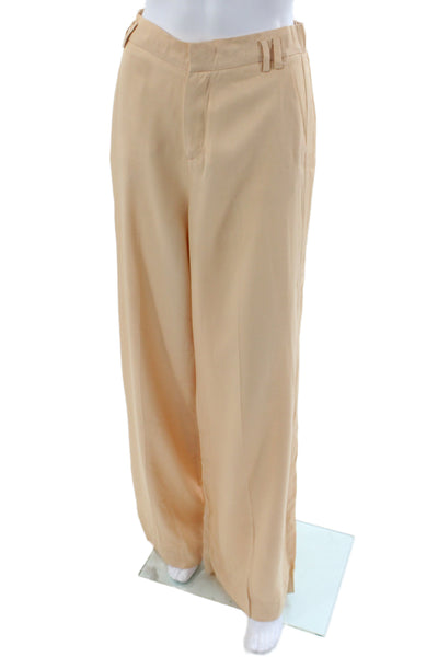 Zara Womens Dress Pants Beige Viscose Zip Minimalist Inseam 32 Size S