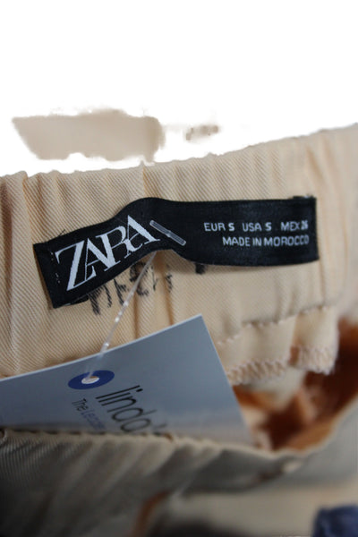 Zara Womens Dress Pants Beige Viscose Zip Minimalist Inseam 32 Size S