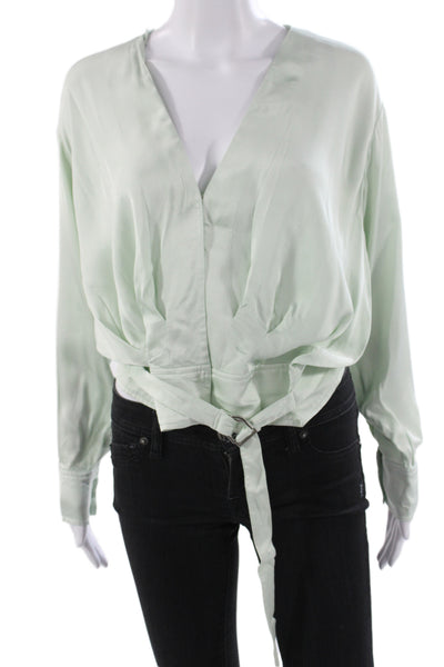 Song Of Style Women Cropped V-Neck Blouse Green Long Sleeve Size XS