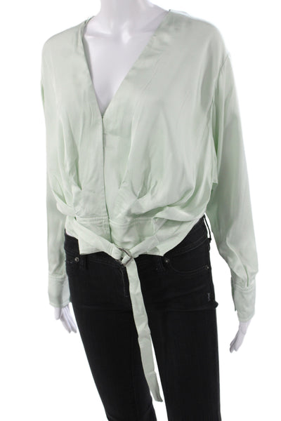 Song Of Style Women Cropped V-Neck Blouse Green Long Sleeve Size XS