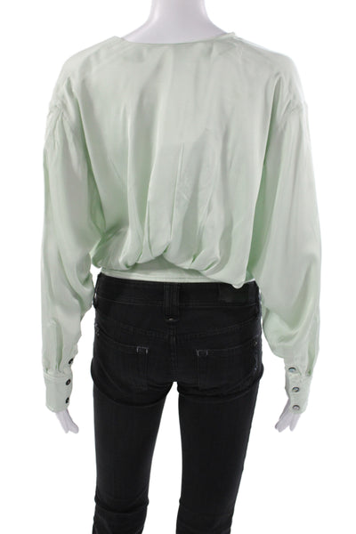Song Of Style Women Cropped V-Neck Blouse Green Long Sleeve Size XS