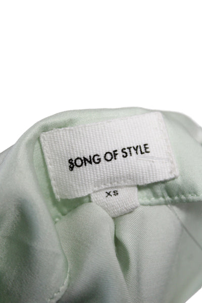 Song Of Style Women Cropped V-Neck Blouse Green Long Sleeve Size XS