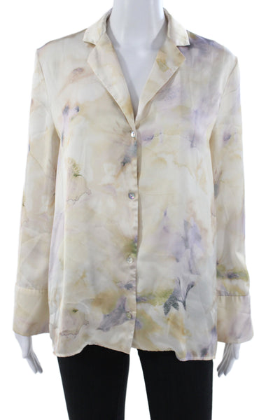 Zara Womens Multicolor Floral Collared Long Sleeve Basic Blouse Size S