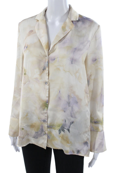 Zara Womens Multicolor Floral Collared Long Sleeve Basic Blouse Size S