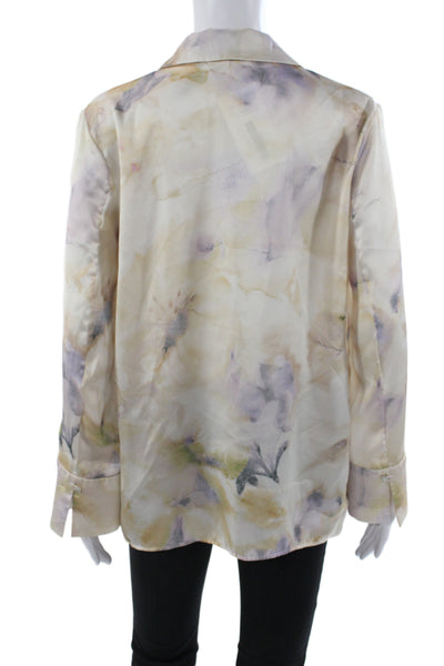Zara Womens Multicolor Floral Collared Long Sleeve Basic Blouse Size S