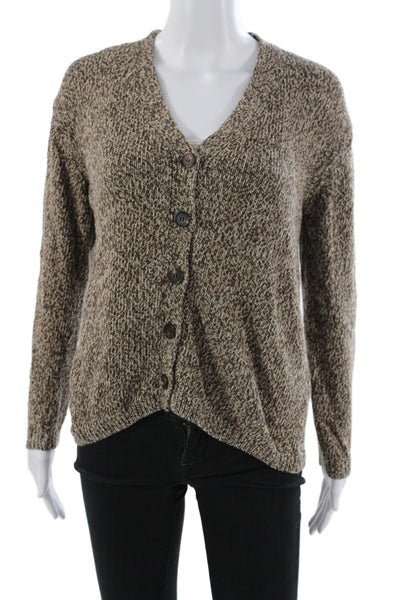 Massimo Dutti Women Brown Cotton V-Neck Long Sleeve Cardigan Size XS