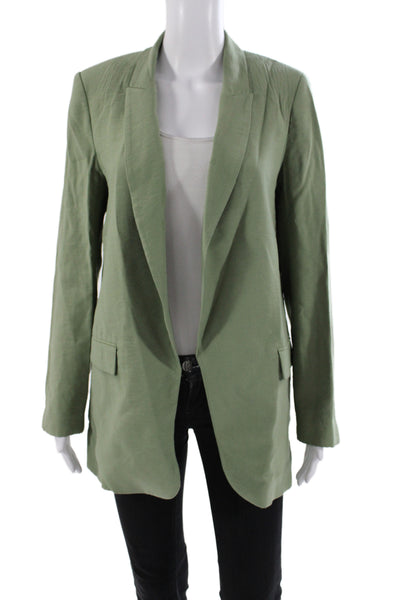 Zara Womens Green Basic Jacket Long Sleeve Button Acetate Solid Spring Size S
