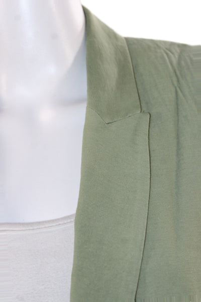 Zara Womens Green Basic Jacket Long Sleeve Button Acetate Solid Spring Size S