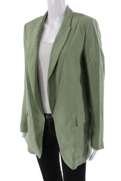 Zara Womens Green Basic Jacket Long Sleeve Button Acetate Solid Spring Size S