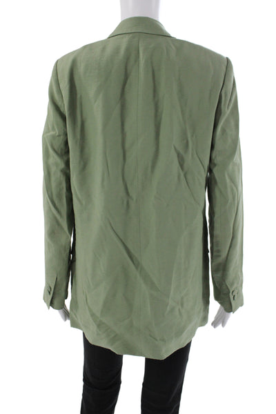Zara Womens Green Basic Jacket Long Sleeve Button Acetate Solid Spring Size S