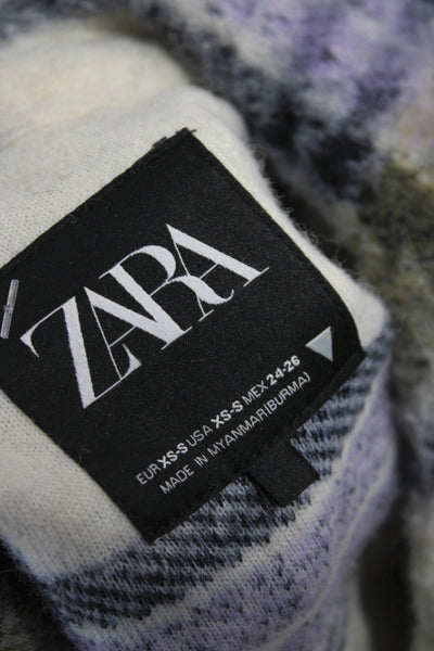 Zara Womens Plaid Basic Jacket Multicolor Button Long Sleeve Size XS