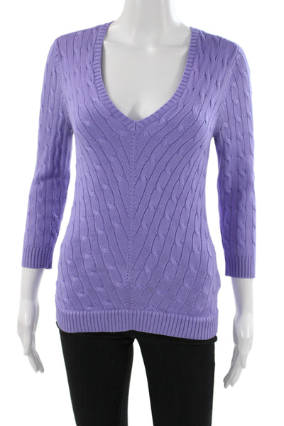 Lauren Ralph Lauren Women Pullover Sweater VNeck Purple Silk 3/4 Sleeve Size XS