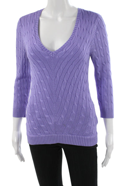 Lauren Ralph Lauren Women Pullover Sweater VNeck Purple Silk 3/4 Sleeve Size XS