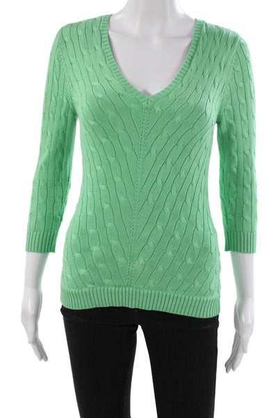 Lauren Ralph Lauren Women Pullover Sweater Green V-Neck Silk Size XS