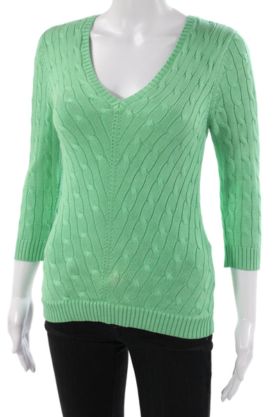 Lauren Ralph Lauren Women Pullover Sweater Green V-Neck Silk Size XS