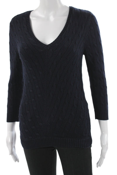 Lauren Ralph Lauren Women Pullover Sweater V-Neck 3/4 Sleeve Blue Silk Size XS