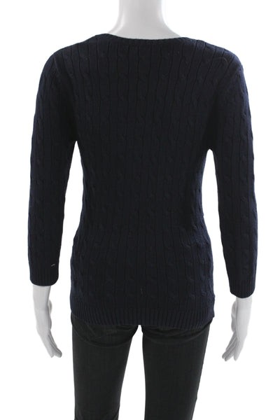 Lauren Ralph Lauren Women Pullover Sweater V-Neck 3/4 Sleeve Blue Silk Size XS