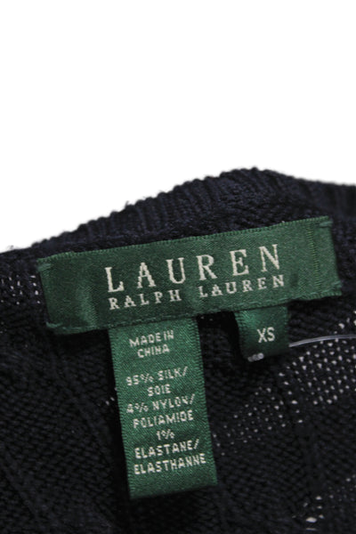 Lauren Ralph Lauren Women Pullover Sweater V-Neck 3/4 Sleeve Blue Silk Size XS