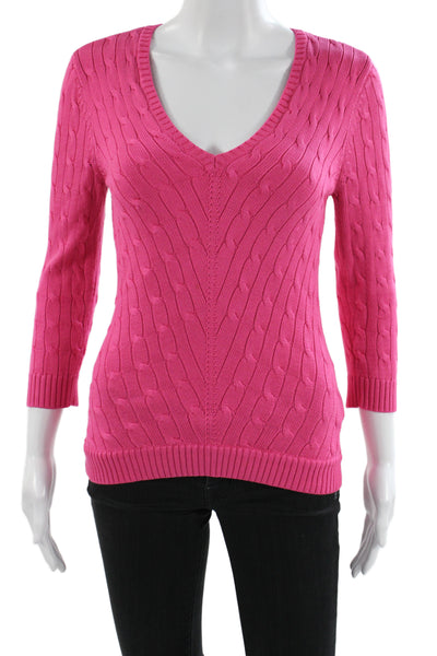 Lauren Ralph Lauren Women Pullover Sweater V-Neck 3/4 Sleeve Pink Size XS