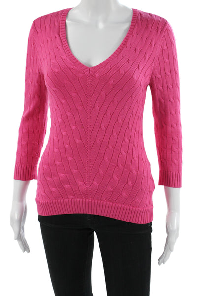 Lauren Ralph Lauren Women Pullover Sweater V-Neck 3/4 Sleeve Pink Size XS