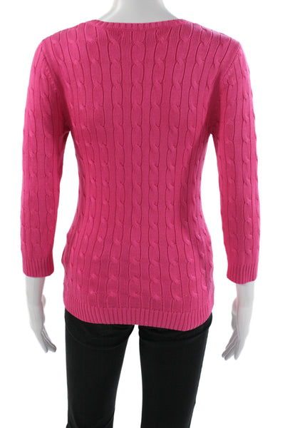 Lauren Ralph Lauren Women Pullover Sweater V-Neck 3/4 Sleeve Pink Size XS