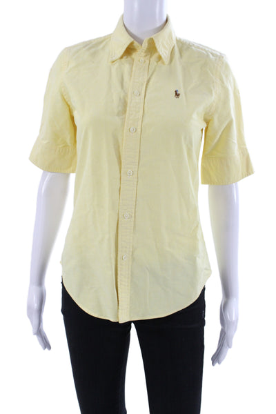 Ralph Lauren Blue Label Women Yellow Button-Up Cotton Collared Top Size XS